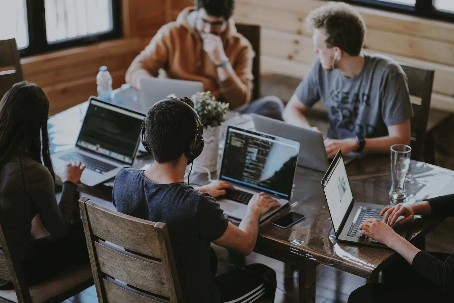 A team working through a project together
