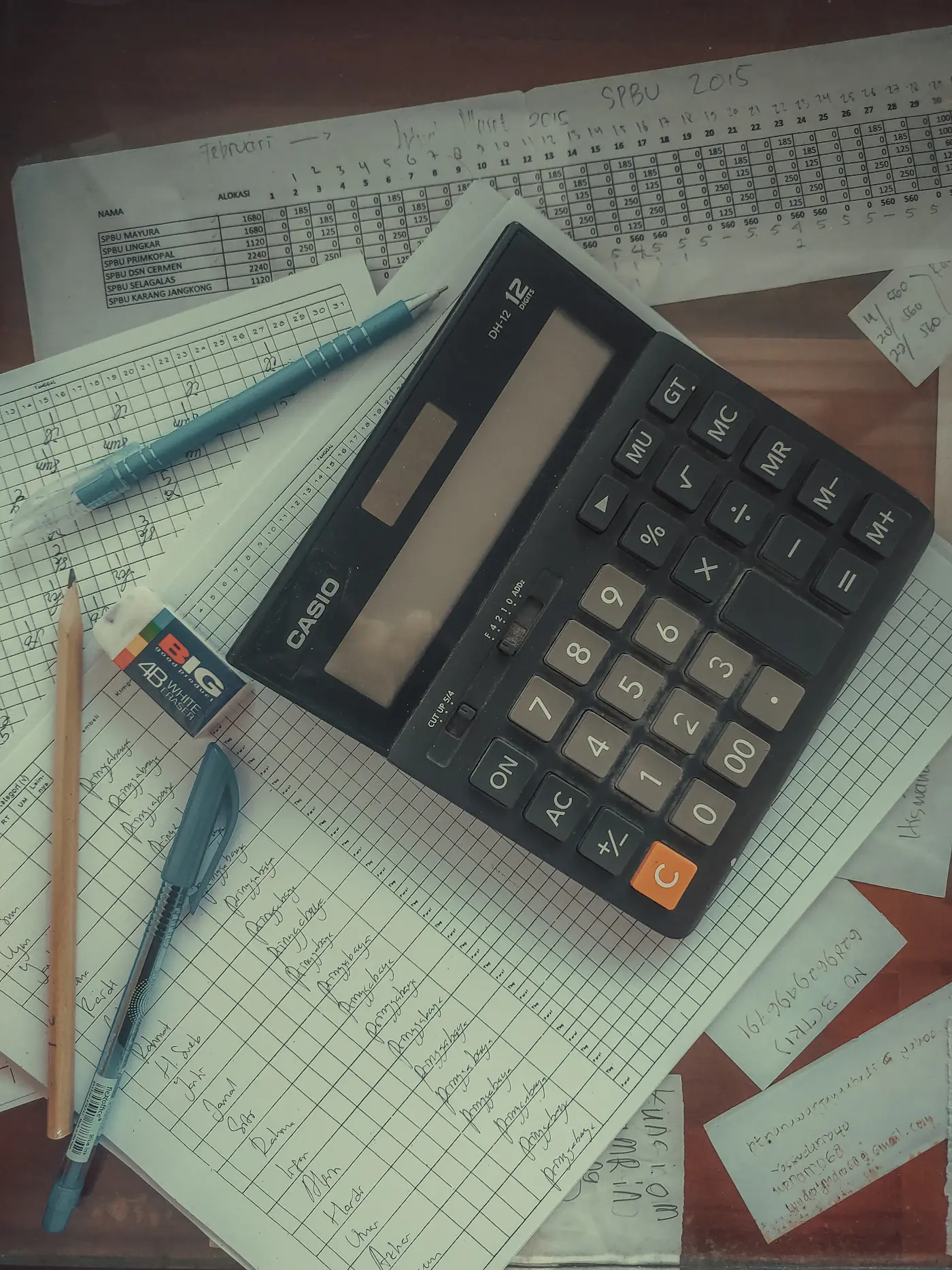 A calculator on a pile of financial papers